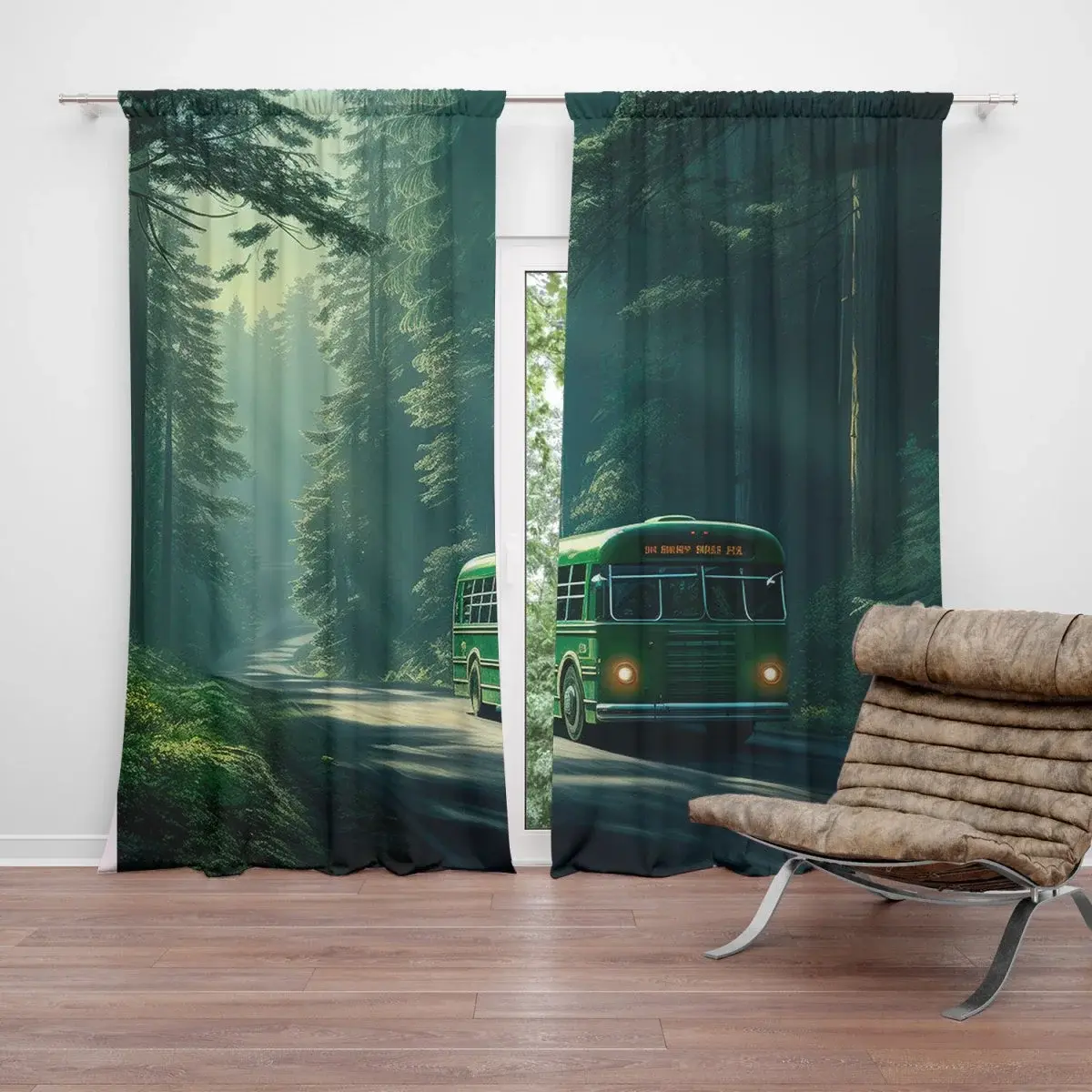 Závěs Zelený autobus v lese: 2ks 140x250cm