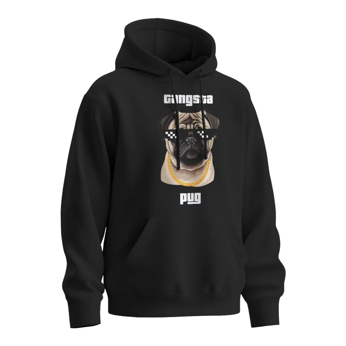 Mikina s potiskem Gangsta pug - černá