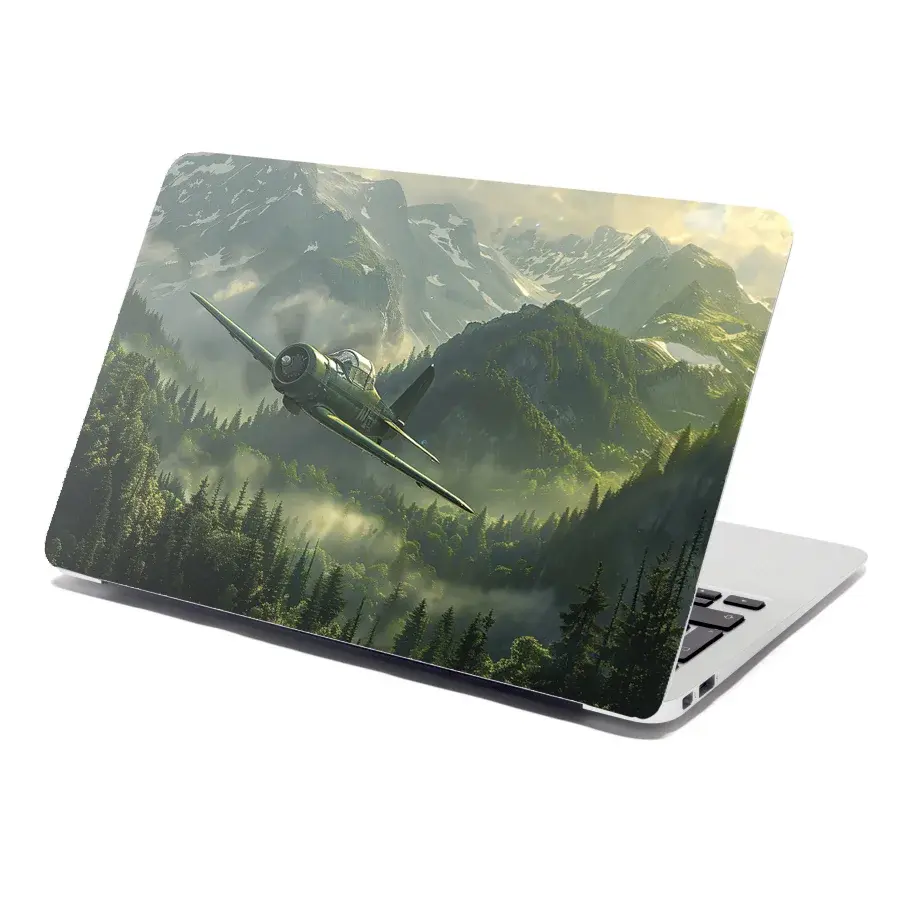 Samolepka na notebook Bojové letadlo v horách - 38x26 cm