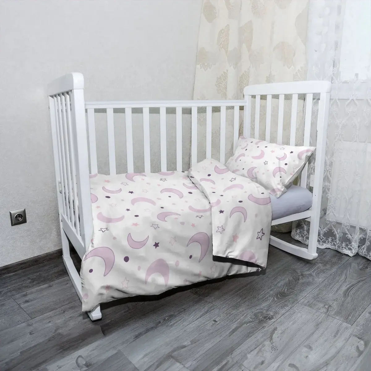 Mikroplyšové dětské povlečení do postýlky Fialové měsíčky - 120x90 / 40x60