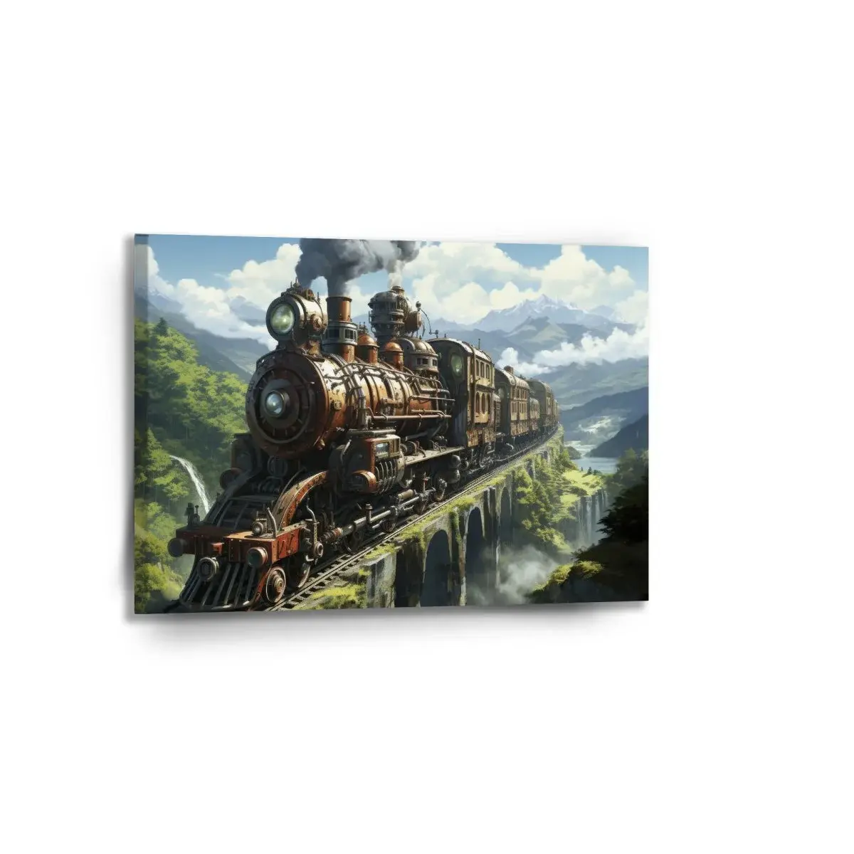 Obraz Parní lokomotiva na viaduktu - 90x60 cm