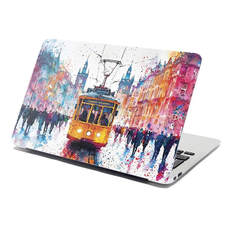 Samolepka na notebook Žlutá tramvaj Paint - 38x26 cm
