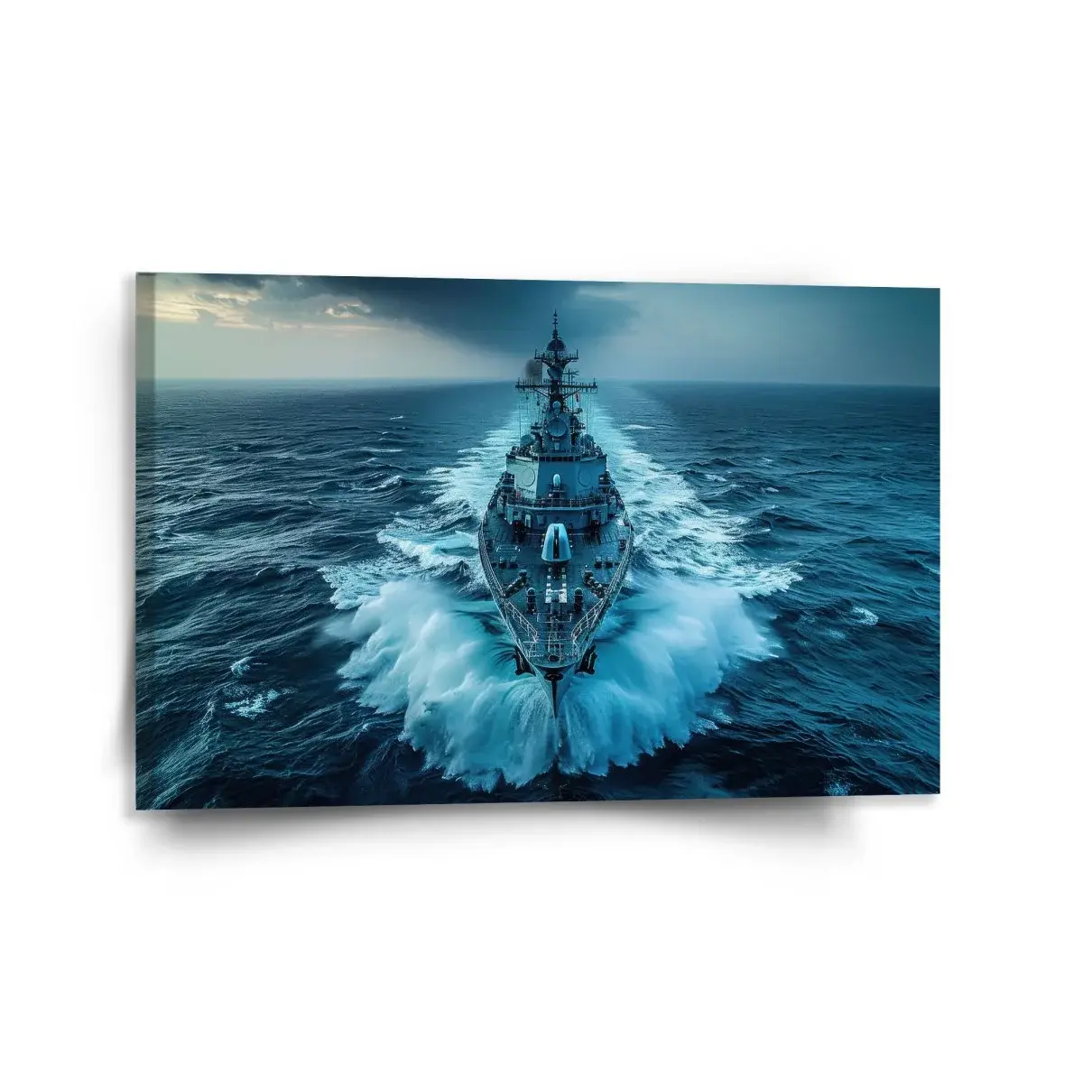 Obraz Válečná loď prorážející oceán - 120x80 cm