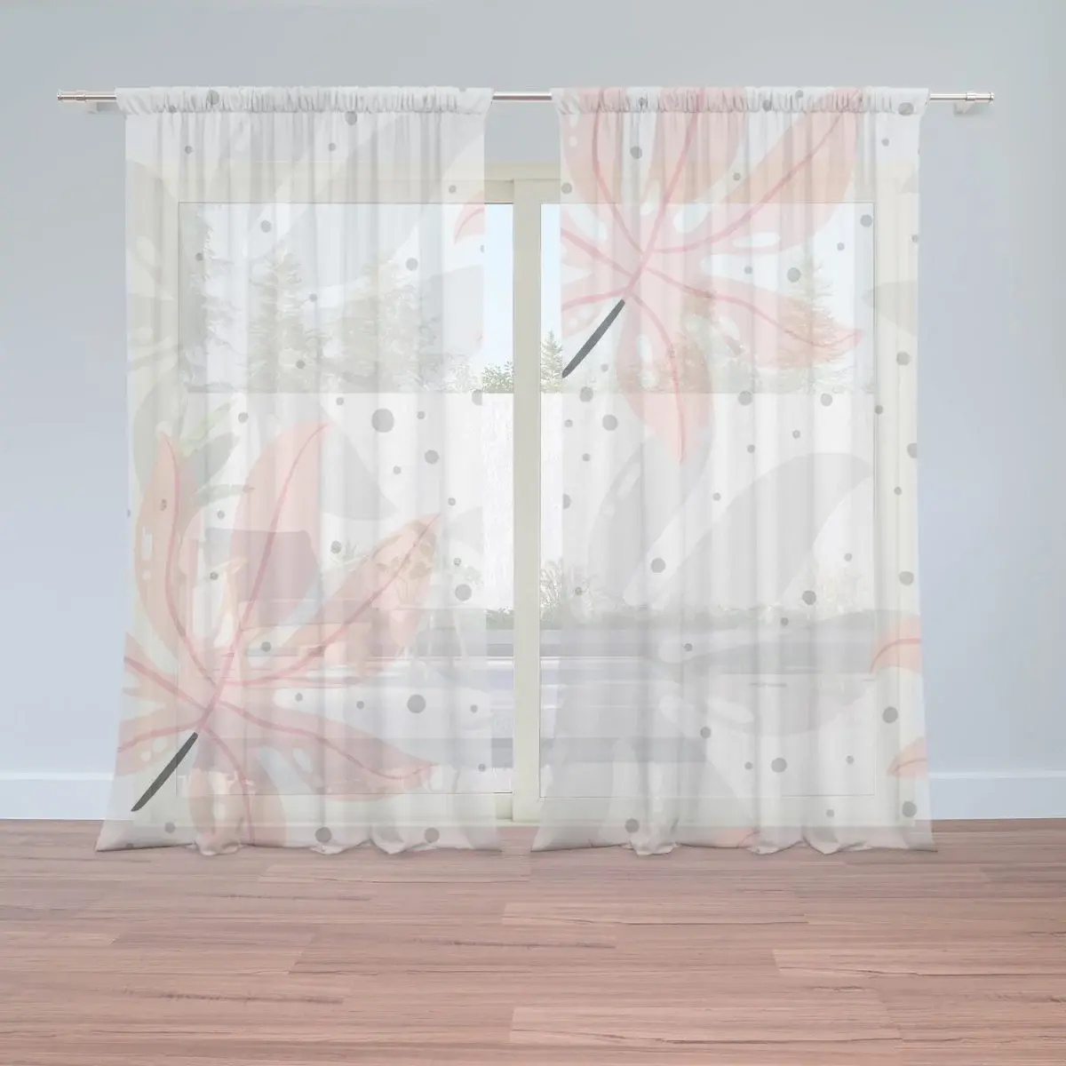 Záclony Bílé a růžové listy: 2ks 150x250cm