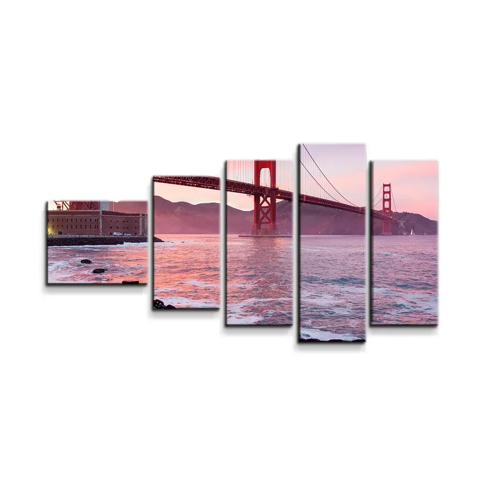 Obraz - 5-dílný Golden Gate - 100x60 cm