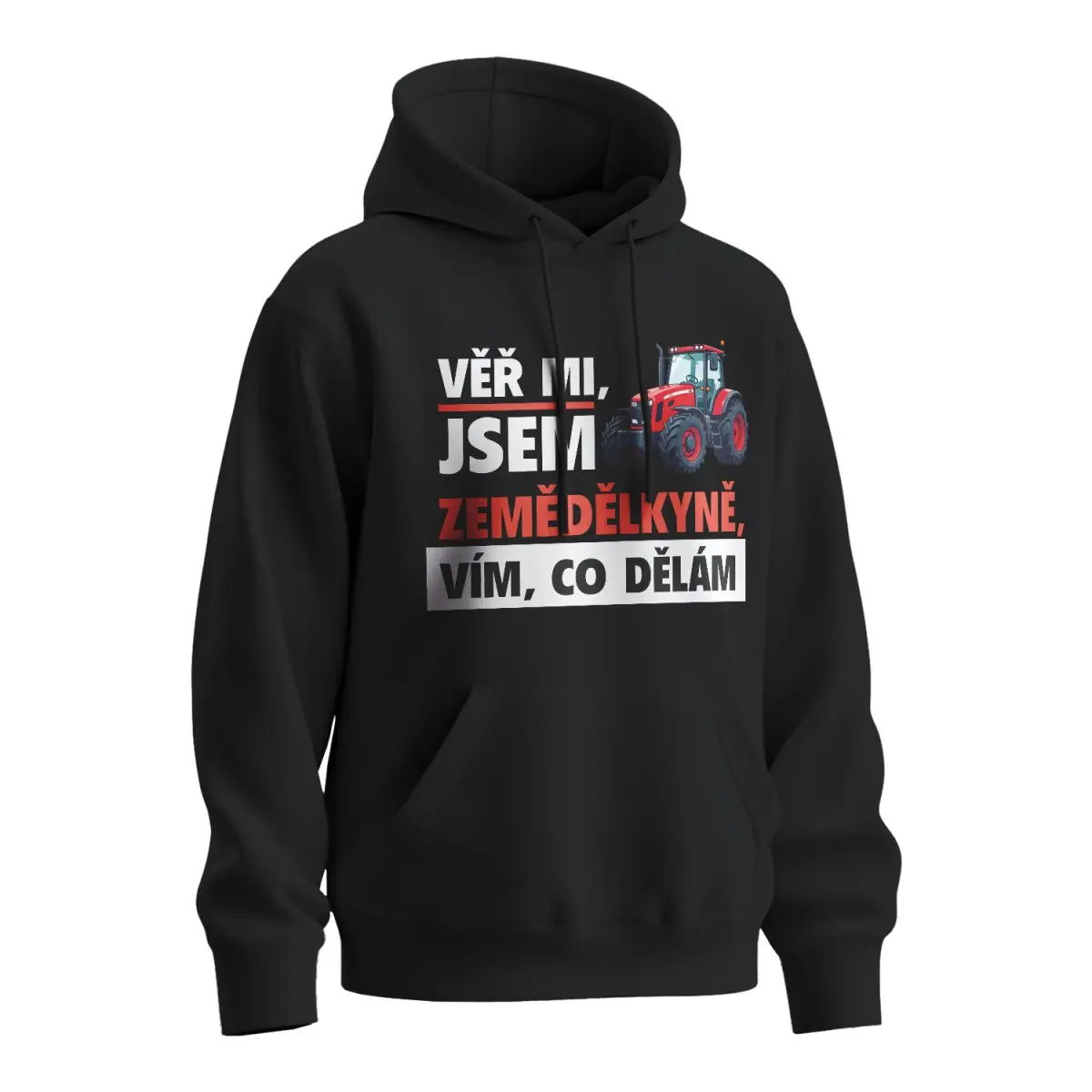Mikina s potiskem Věř mi, jsem zemědělkyně - černá XL