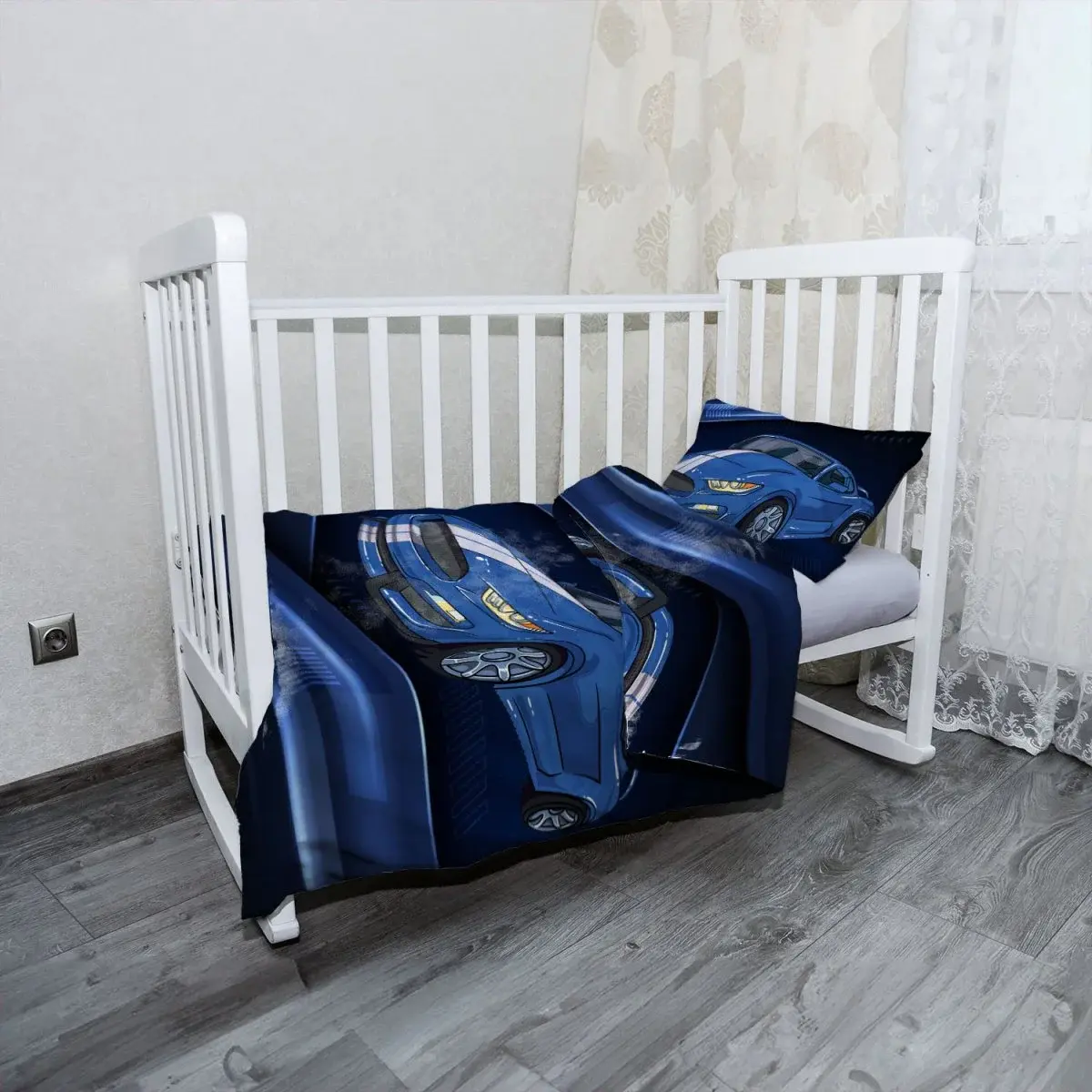 Mikroplyšové dětské povlečení do postýlky Mustang Modré pozadí s pruhy - 100x135 / 40x60