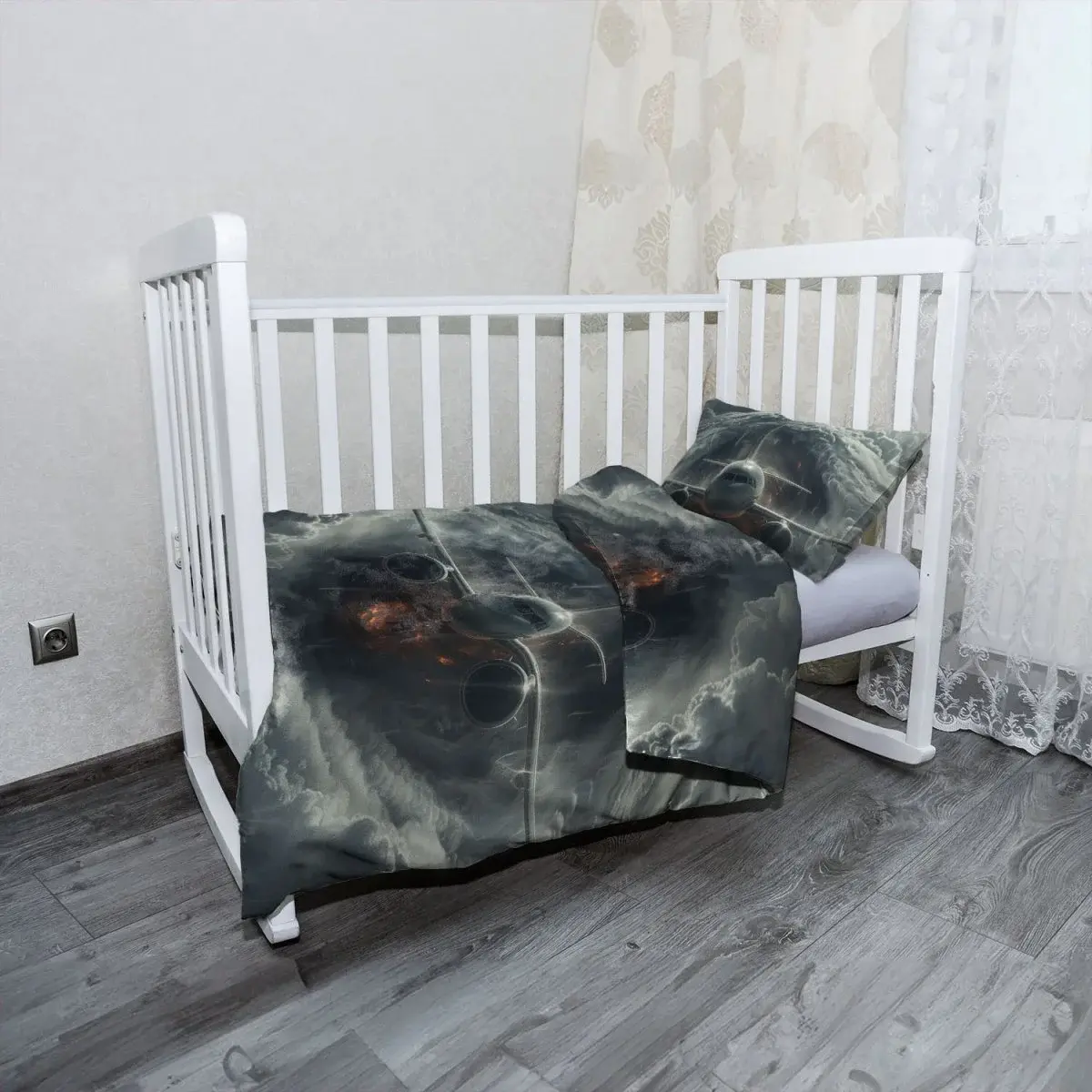 Mikroplyšové dětské povlečení do postýlky Letadlo v bouři