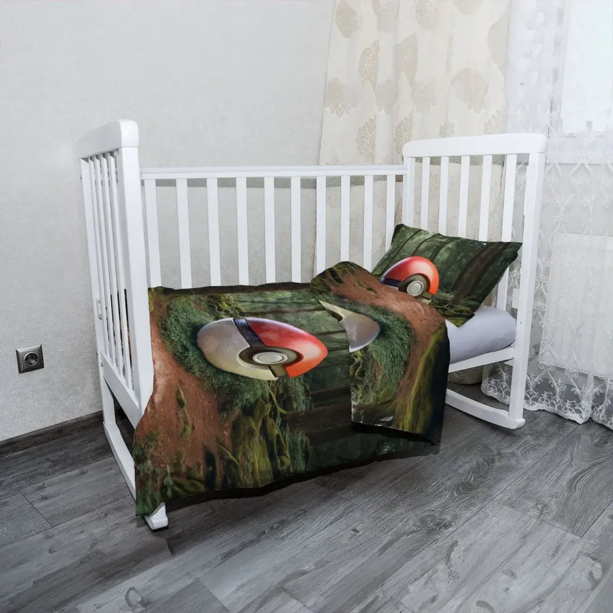 Mikroplyšové dětské povlečení do postýlky Pokemon ball Les - 120x90 / 40x60