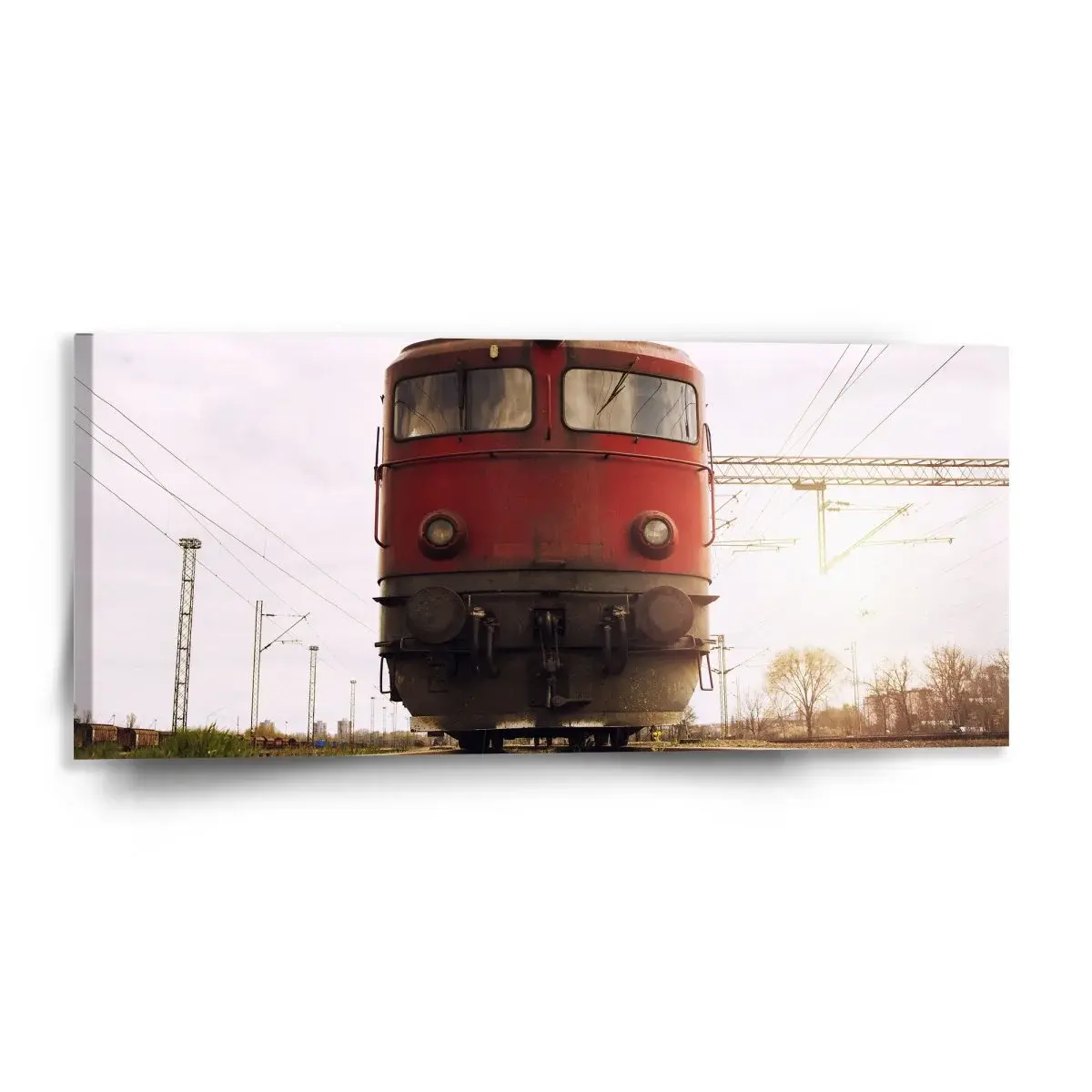 Obraz Červený vlak na kolejích - 110x50 cm