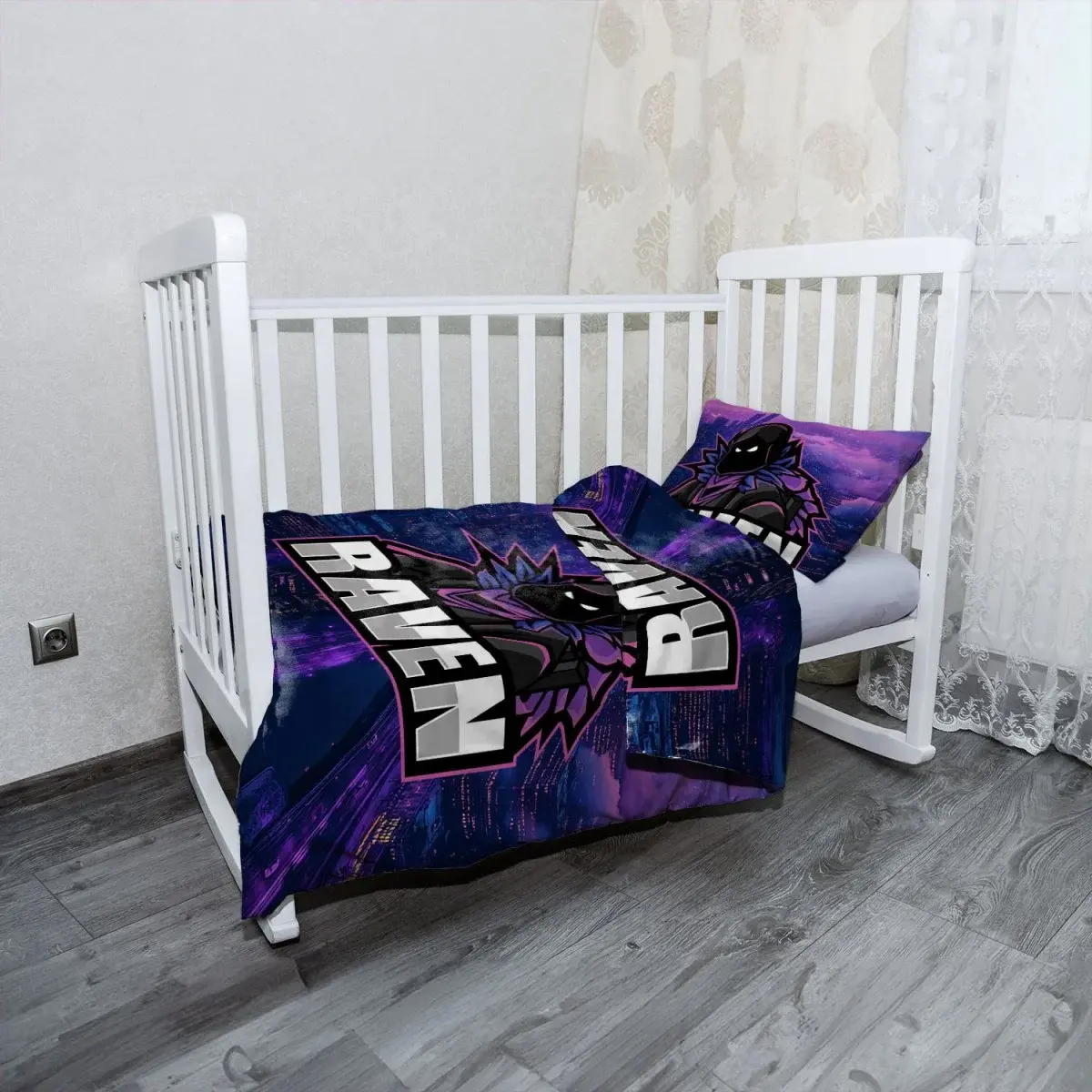 Mikroplyšové dětské povlečení do postýlky FORTNITE RAVEN Steampunk město