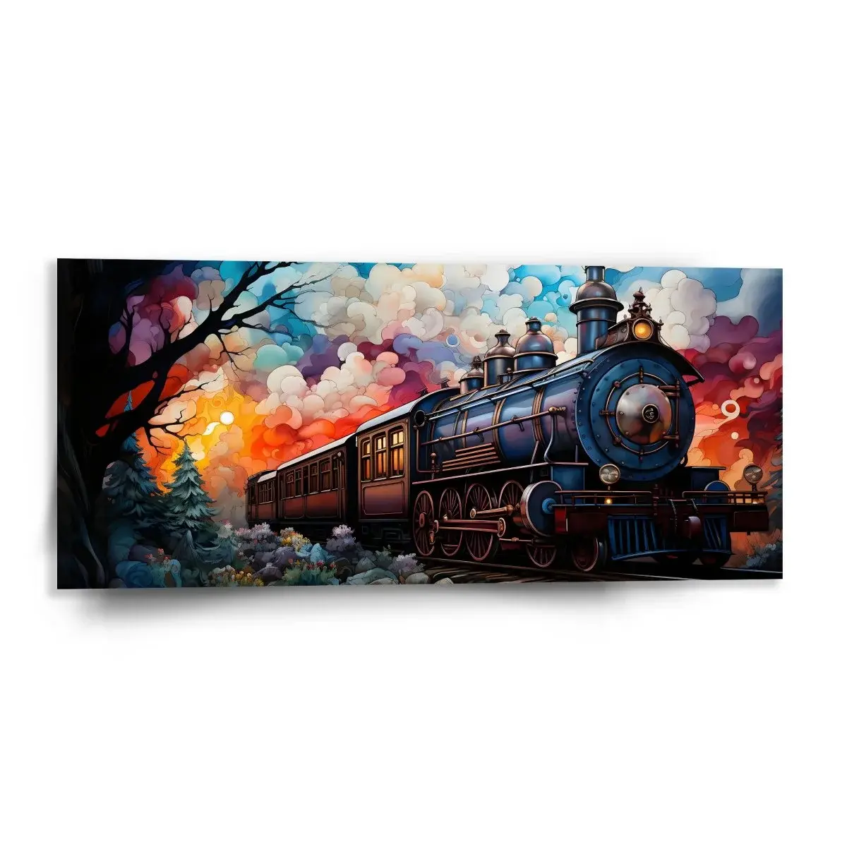 Obraz Parní lokomotiva v kouzelné krajině - 110x50 cm