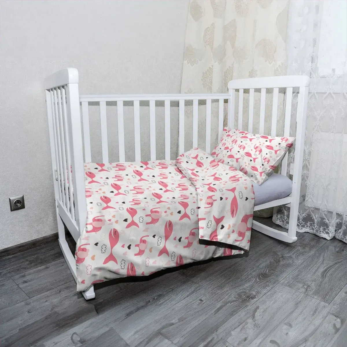 Mikroplyšové dětské povlečení do postýlky Sloni, rybičky, srdíčka a mráčky - 130x90 / 40x60