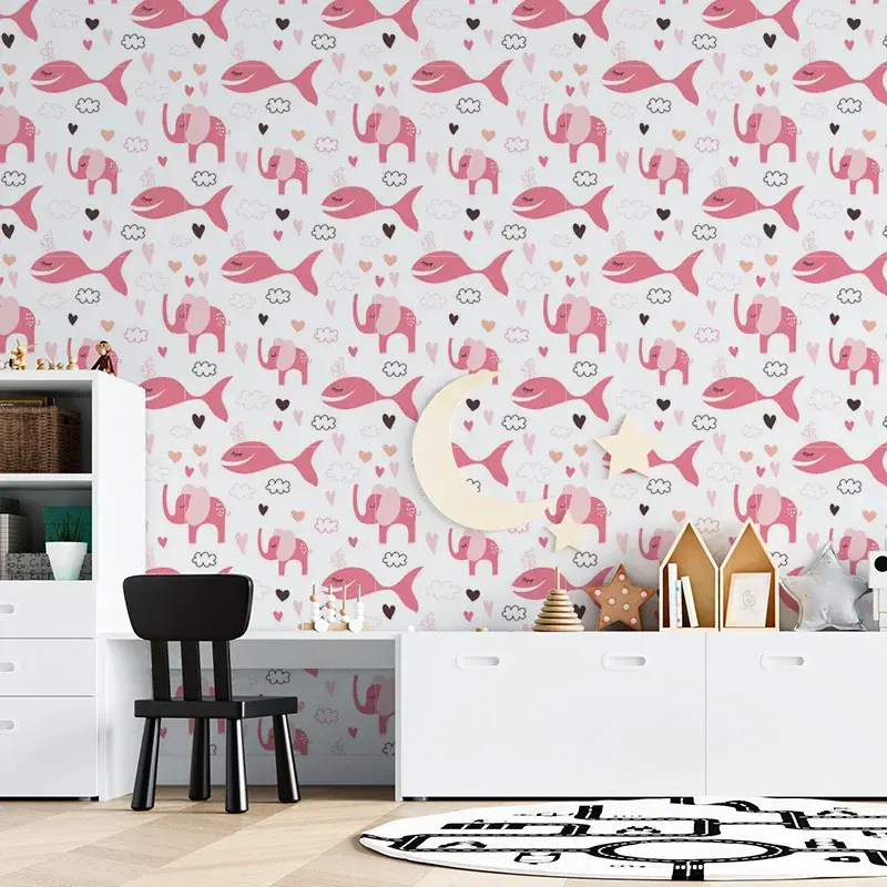 Tapeta Růžové rybky a sloni - 208x125 cm