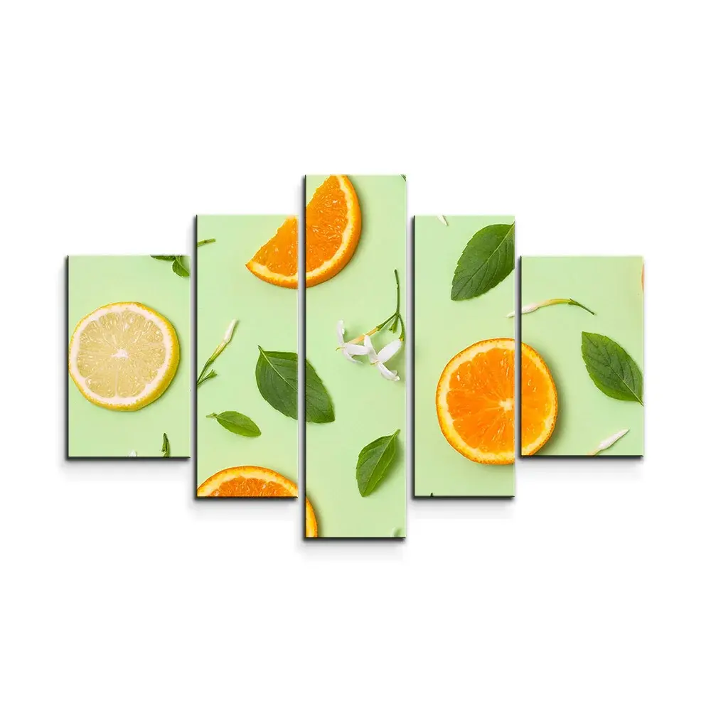 Obraz - 5-dílný Citrus a květ - 125x90 cm