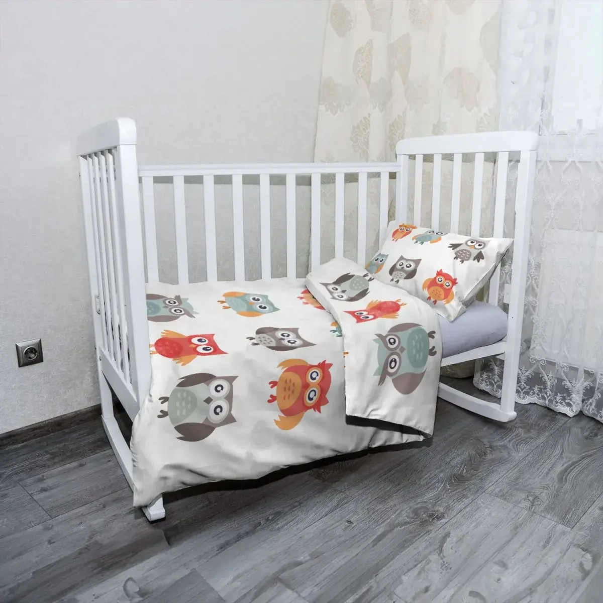 Mikroplyšové dětské povlečení do postýlky Sovy 2 - 120x90 / 40x60