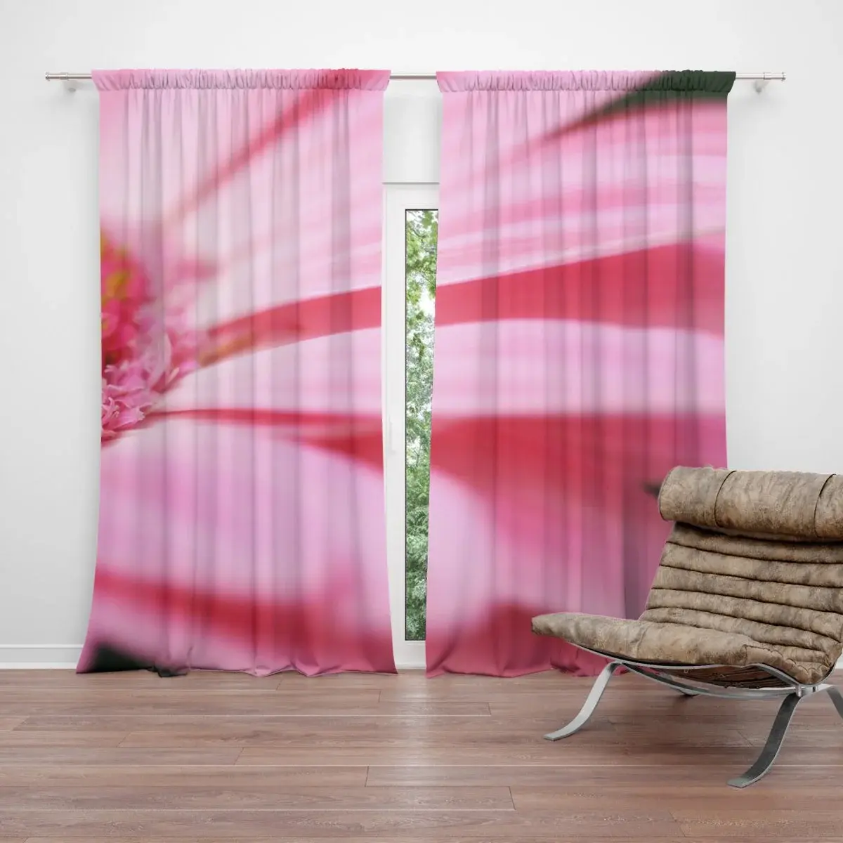 Závěs Růžová gerbera: 2ks 140x250cm