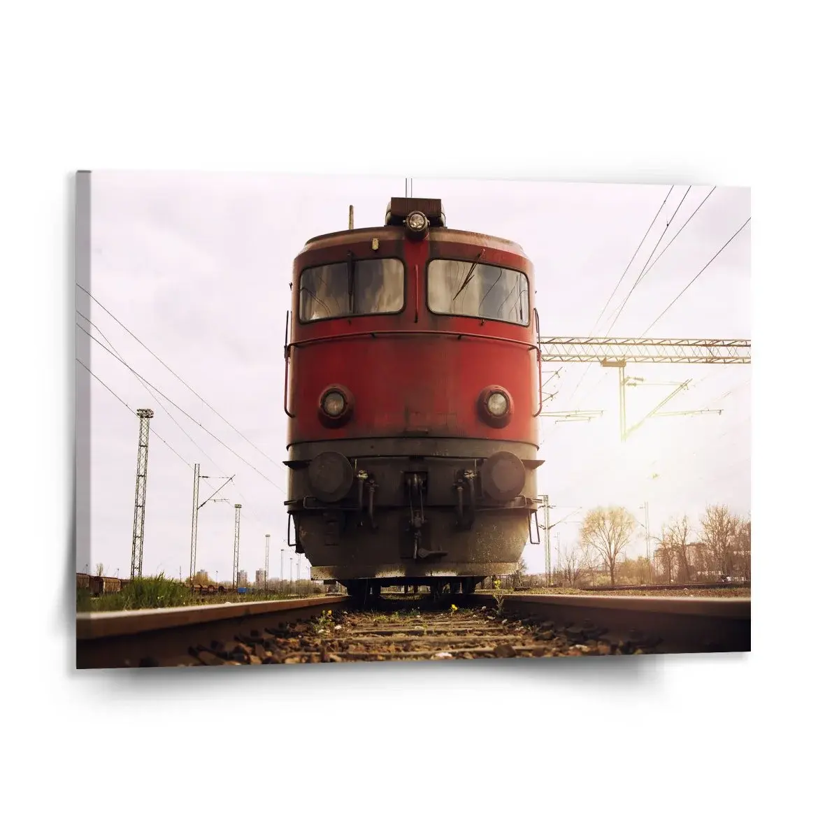 Obraz Červený vlak na kolejích - 150x110 cm