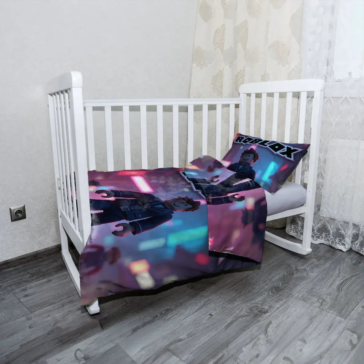 Mikroplyšové dětské povlečení do postýlky ROBLOX Neonové město - 120x90 / 40x60