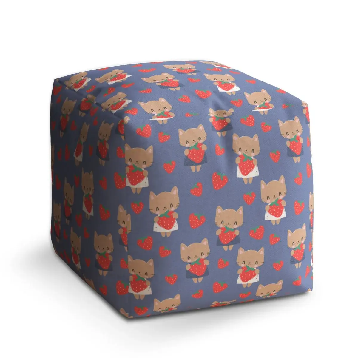 Taburet Cube Kočičky s jahodami - 50x50x50 cm