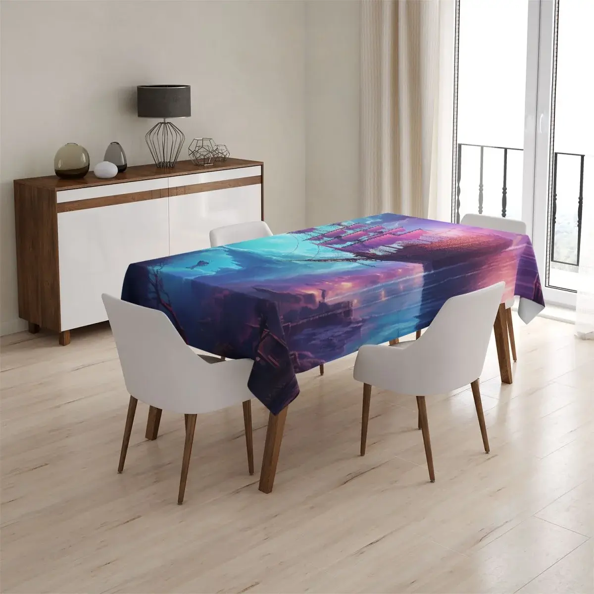 Ubrus Magická plachetnice pod měsícem - 130x130 cm