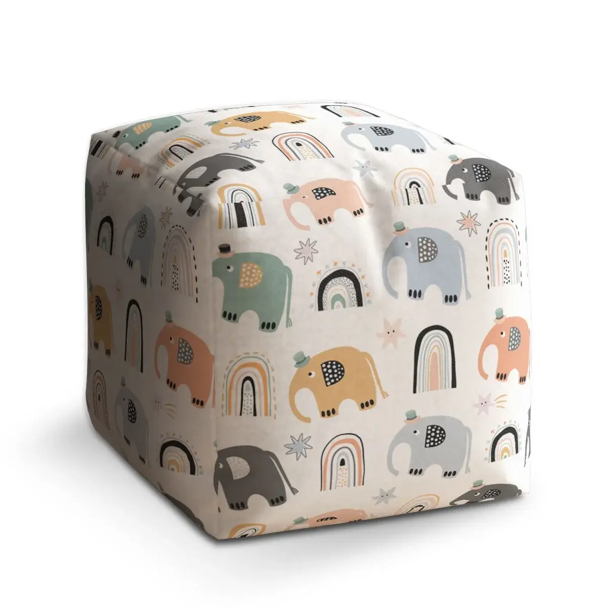 Taburet Cube Animovaní sloni - 60x60x60 cm