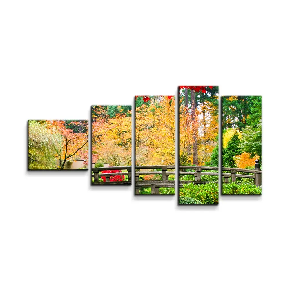 Obraz - 5-dílný Most v parku - 100x60 cm