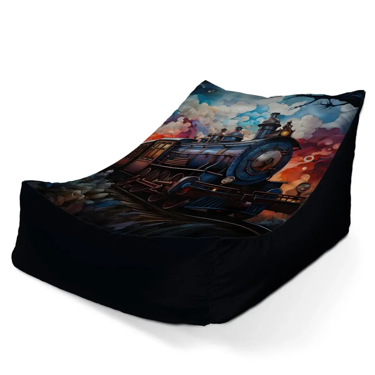 Sedací vak Lounge Parní lokomotiva v kouzelné krajině - 80 x 95 x 50 cm