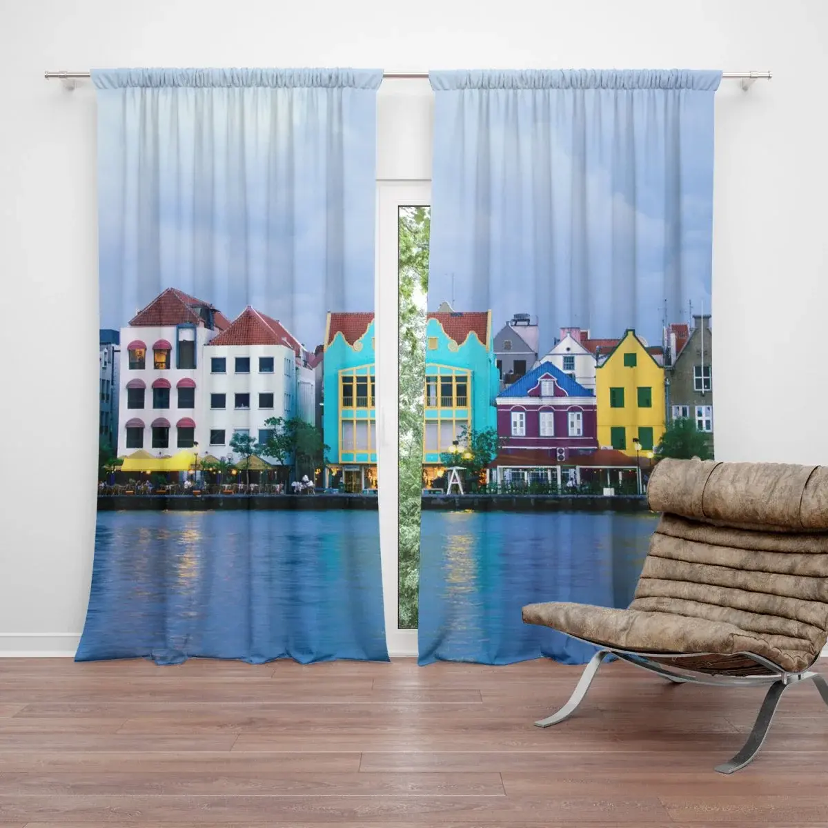 Závěs Domky u moře: 2ks 140x250cm
