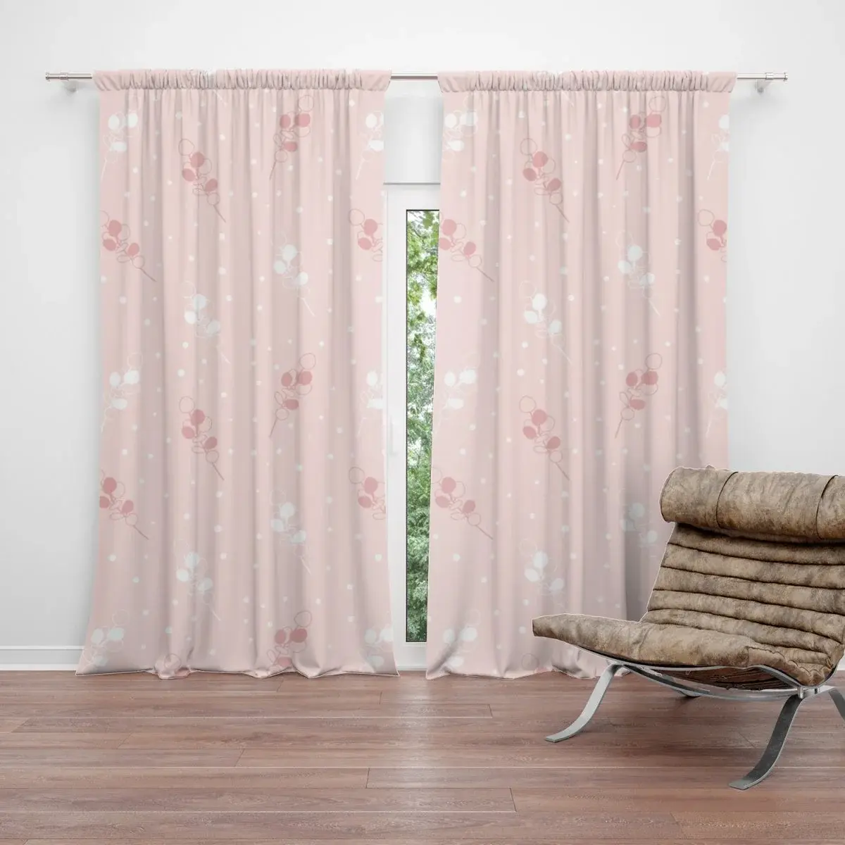 Závěs Bílé a růžové květy: 2ks 140x250cm