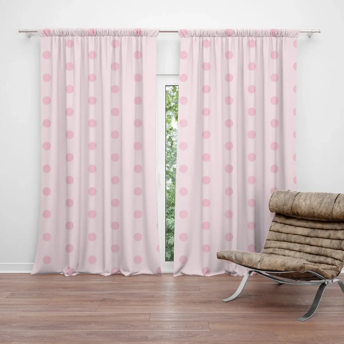 Závěs Růžové puntíky: 2ks 140x250cm