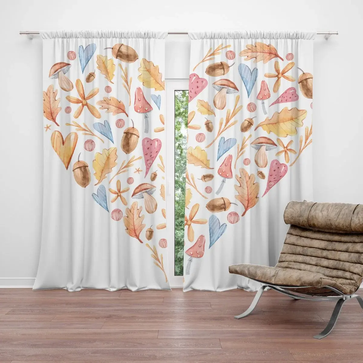 Závěs Podzimní srdce: 2ks 140x250cm