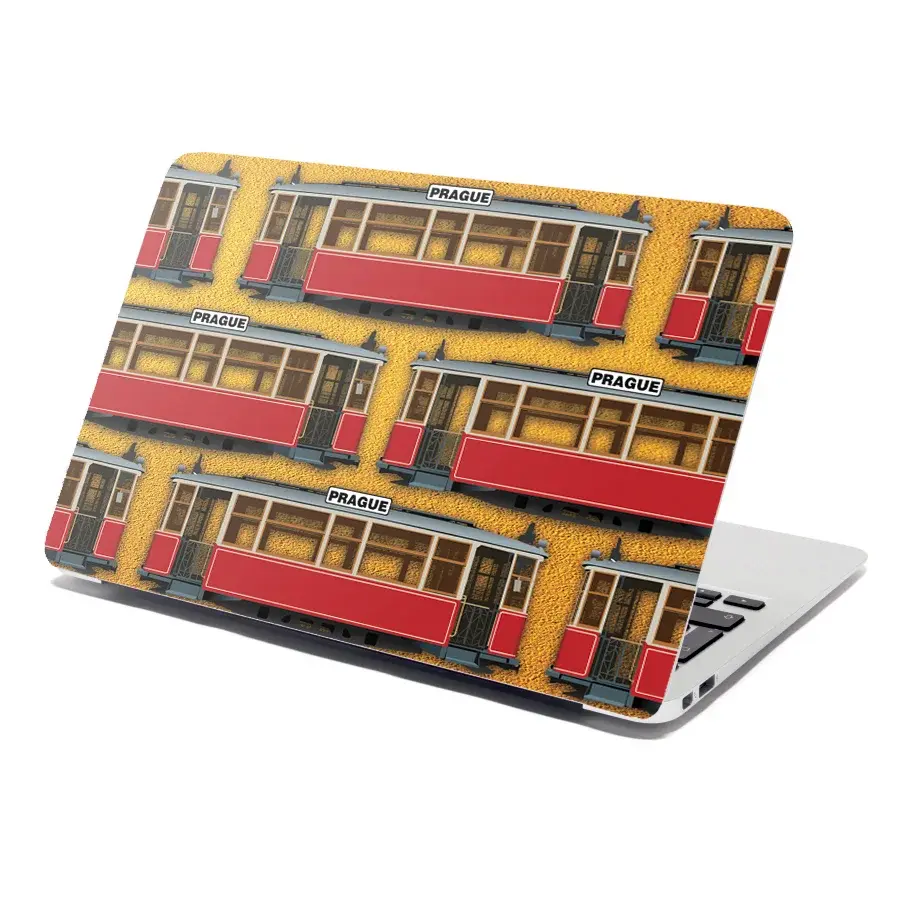 Samolepka na notebook Pražské historické tramvaje Žlutý Pattern - 38x26 cm