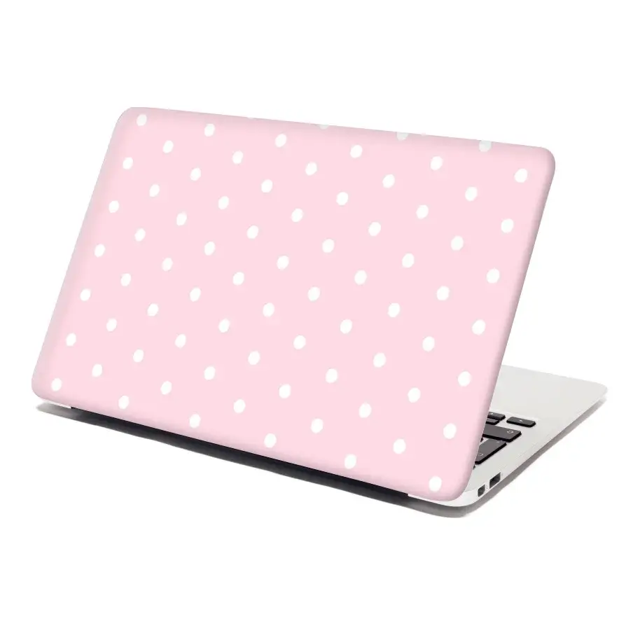 Samolepka na notebook Bílé puntíky na růžové - 38x26 cm