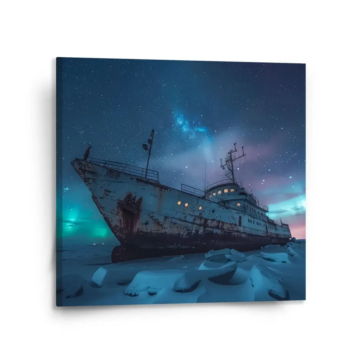 Obraz Vrak lodi při polární záři - 110x110 cm