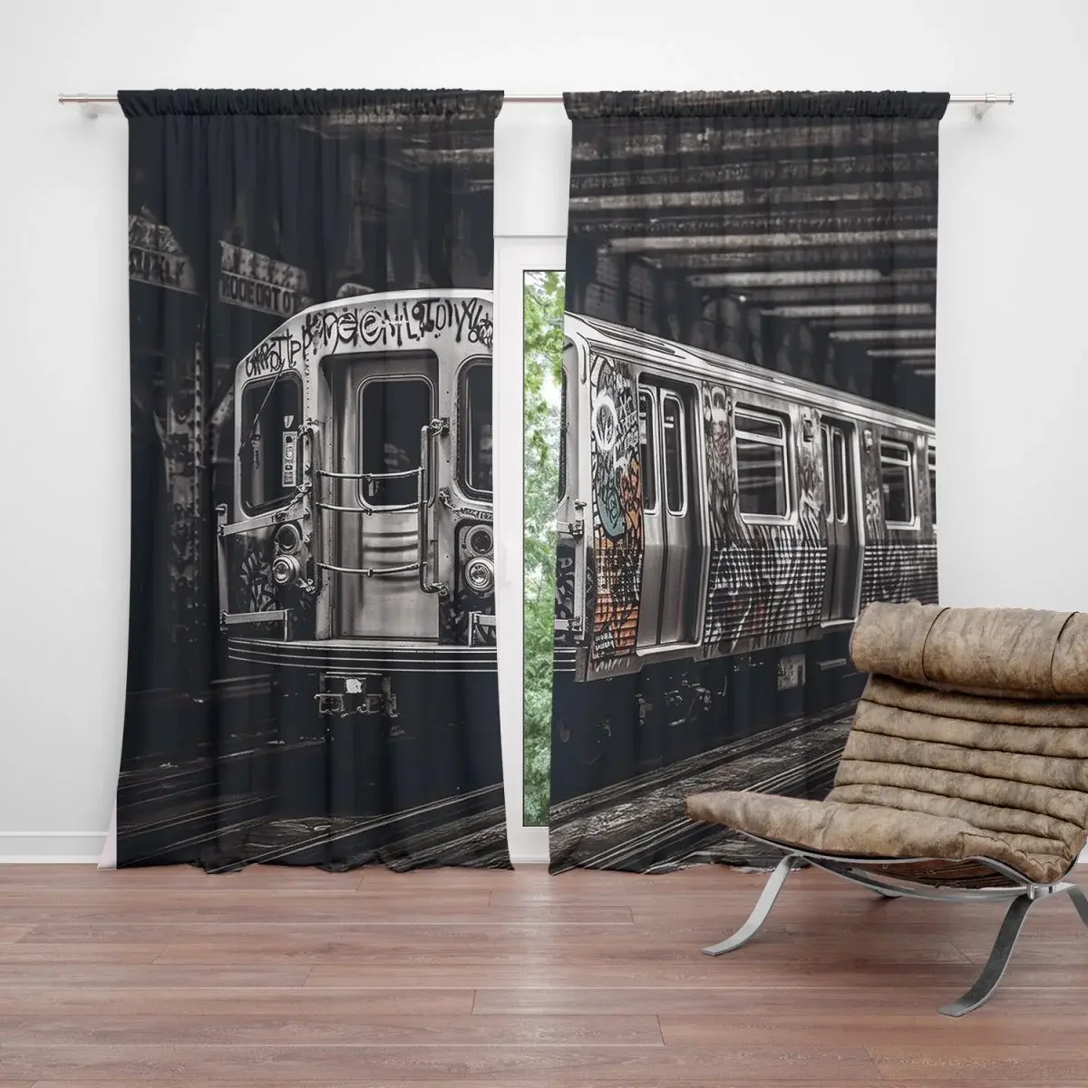 Závěs Městské metro s graffiti: 2ks 140x250cm