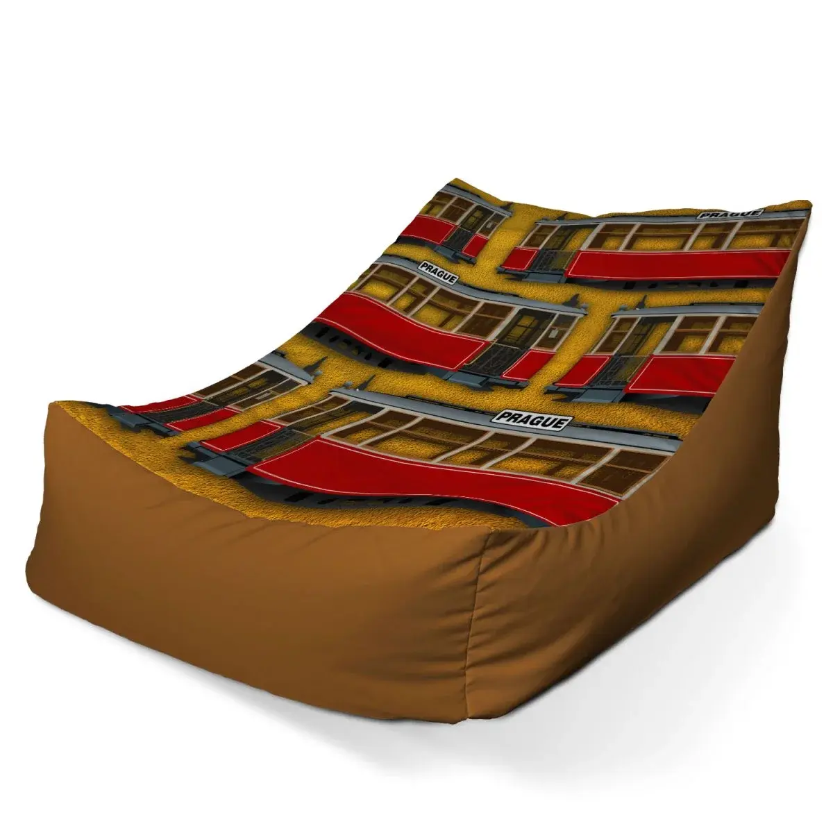 Sedací vak Lounge Pražské historické tramvaje Žlutý Pattern - 80 x 95 x 50 cm