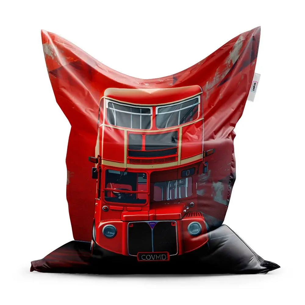 Sedací vak Červený patrový autobus Vlajka - 150x100 cm