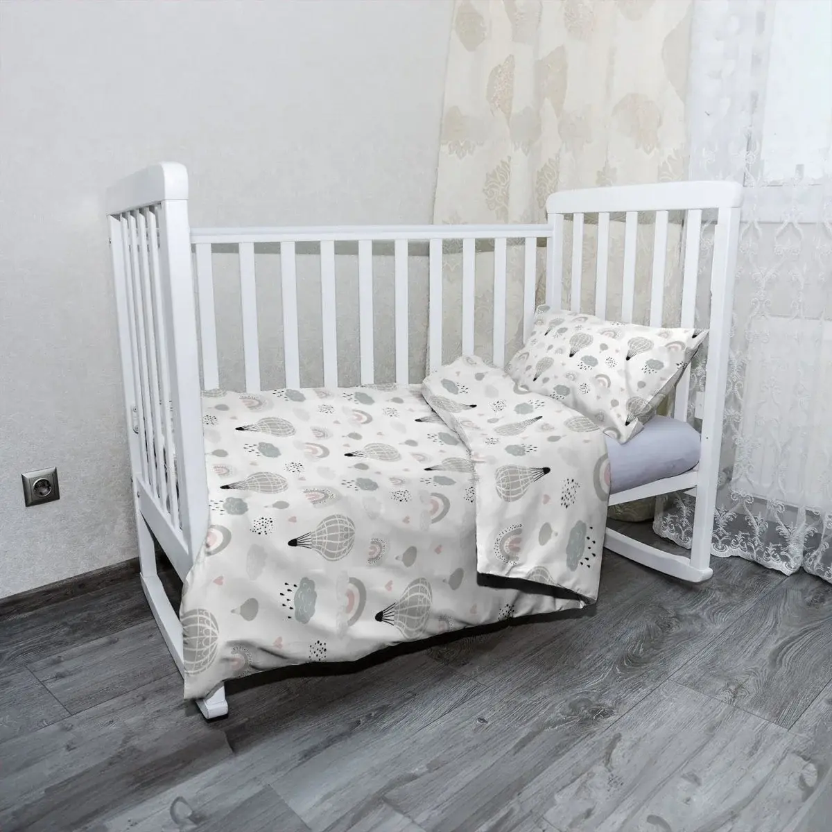 Mikroplyšové dětské povlečení do postýlky Malované horkovzdušné balony - 130x90 / 40x60