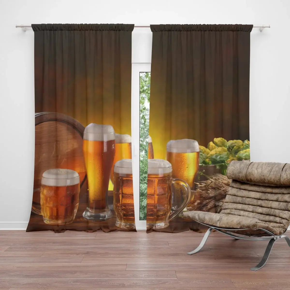 Závěs Sklenice s pivem: 2ks 140x250cm