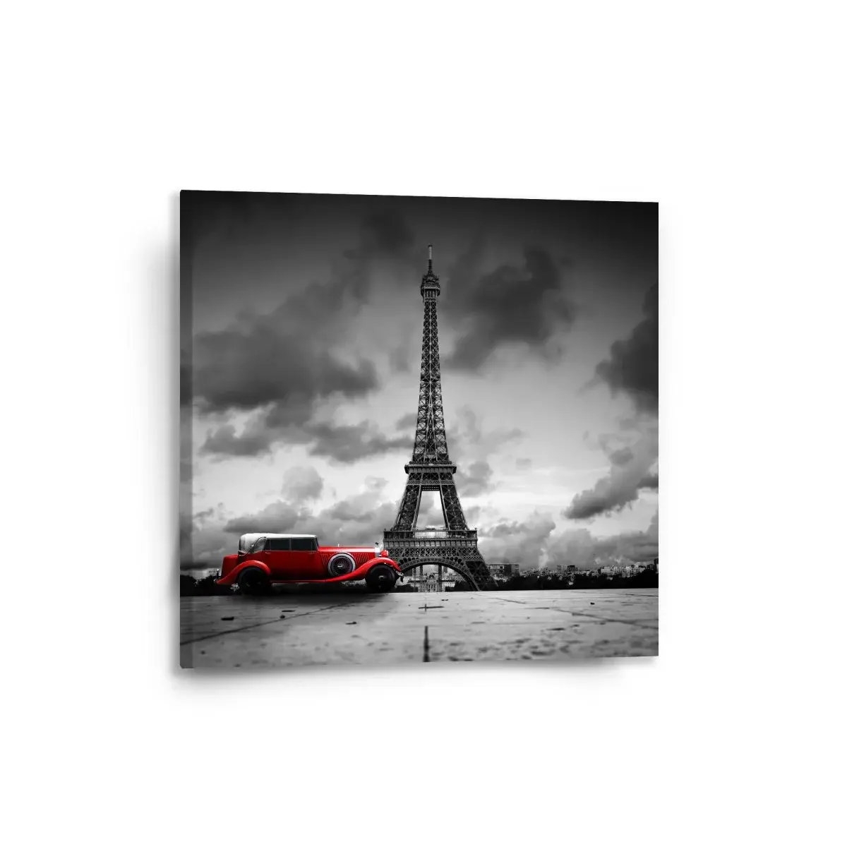 Obraz Eiffelova věž a červené auto - 50x50 cm