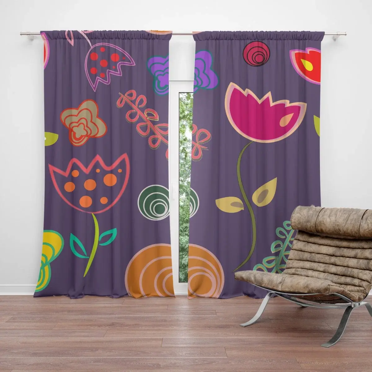 Závěs Nakreslené květiny: 2ks 140x250cm