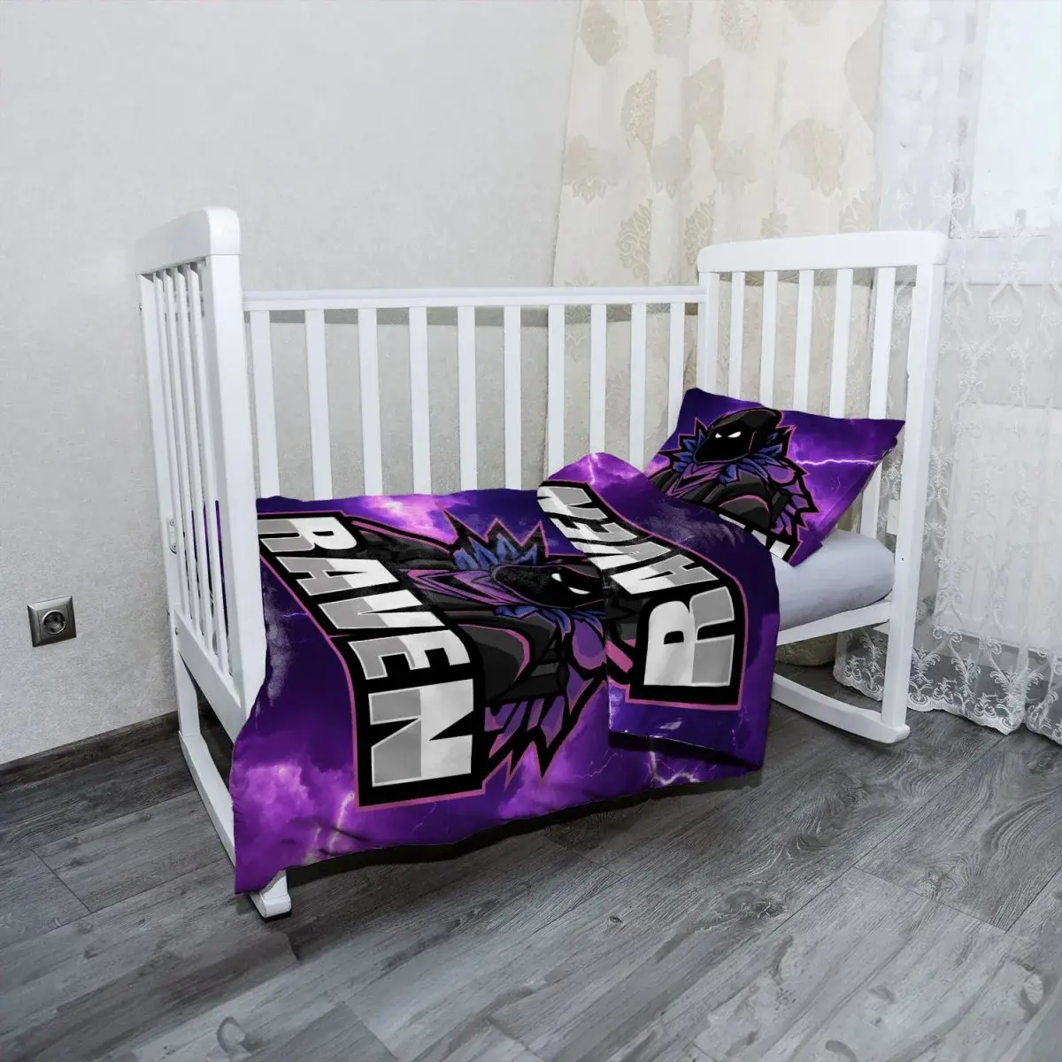 Mikroplyšové dětské povlečení do postýlky FORTNITE RAVEN Fialová bouře