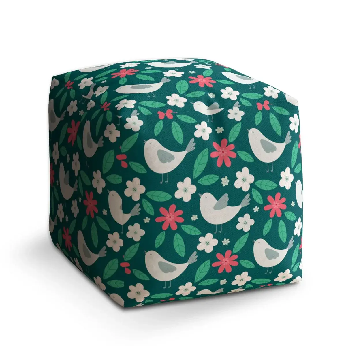 Taburet Cube Červené kvítí s ptáčky - 50x50x50 cm
