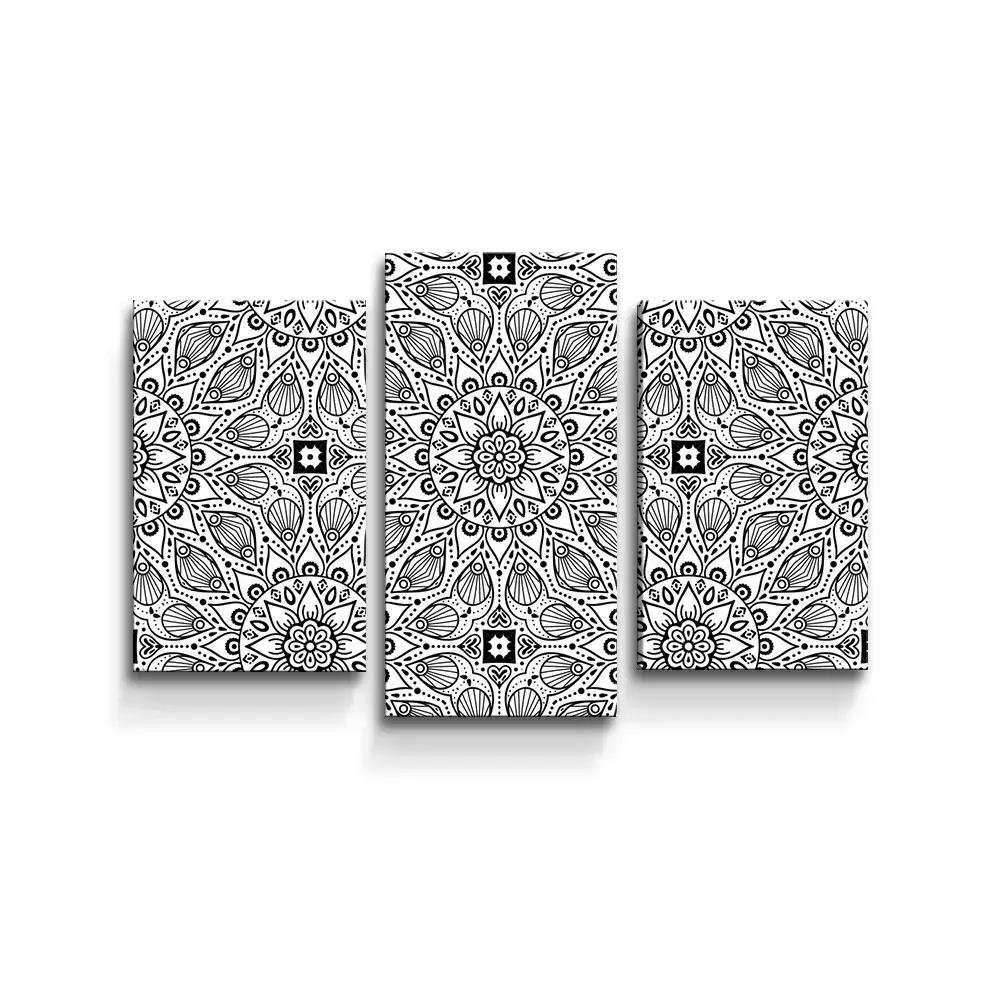 Obraz - 3-dílný Bílé mehendi - 75x50 cm