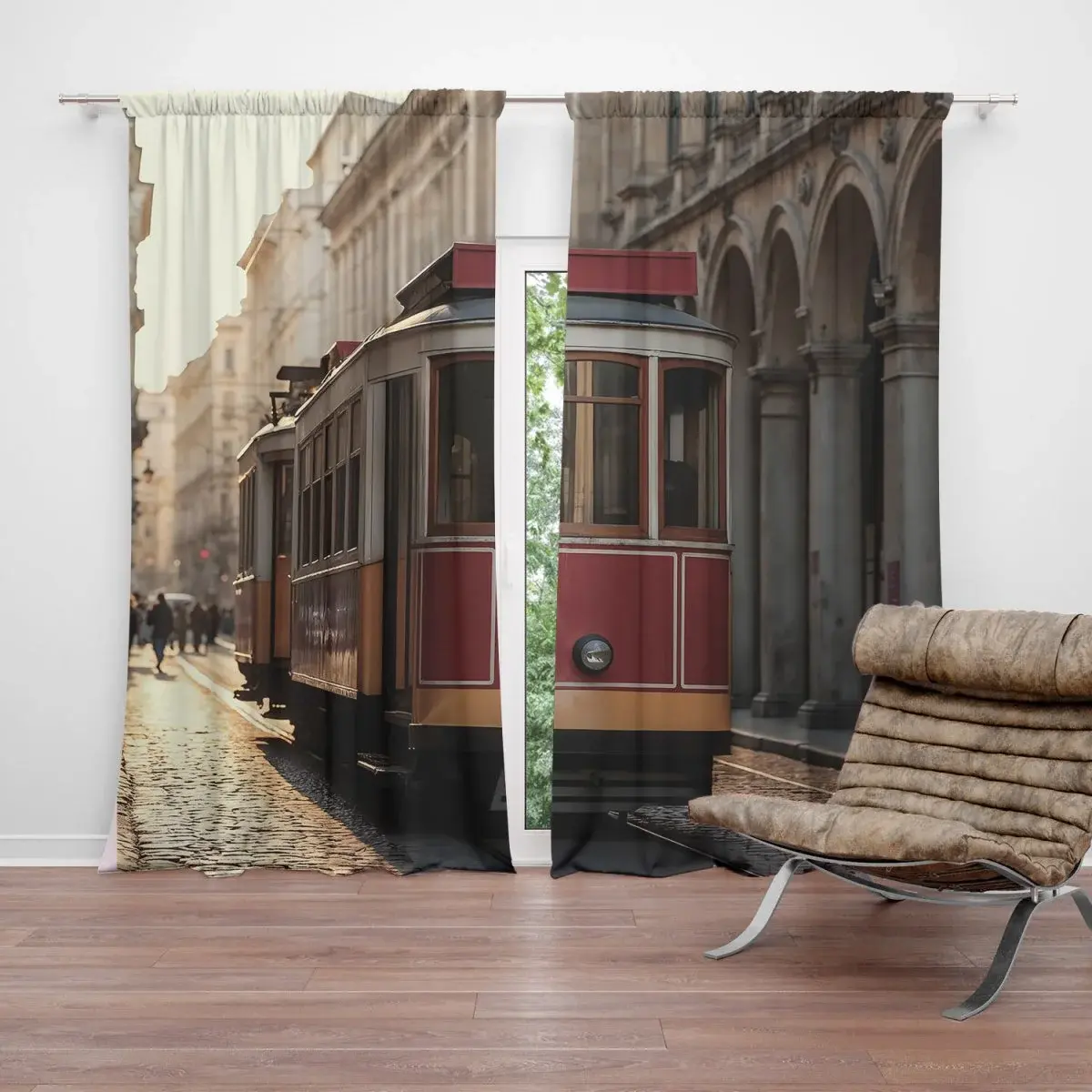 Závěs Historická červená tramvaj: 2ks 140x250cm