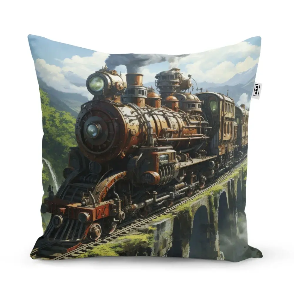 Polštář Parní lokomotiva na viaduktu - 60x60 cm