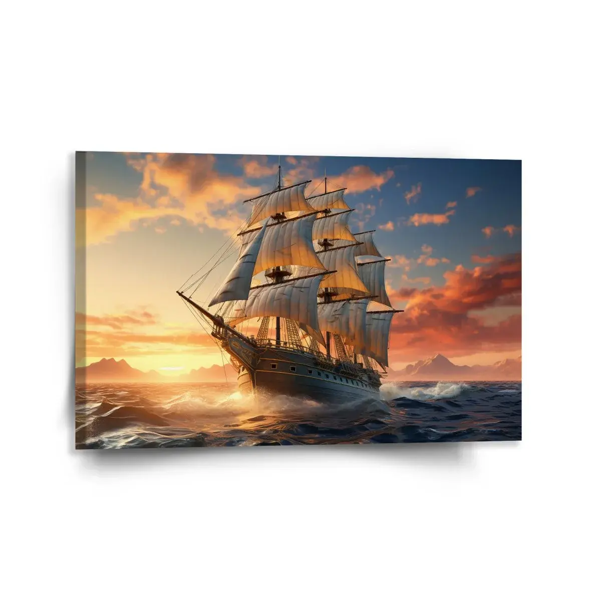 Obraz Plachetnice ve vlnách při východu slunce - 120x80 cm