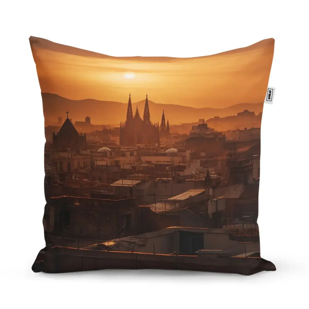 Polštář Barcelona Night Skyline - 40x40 cm