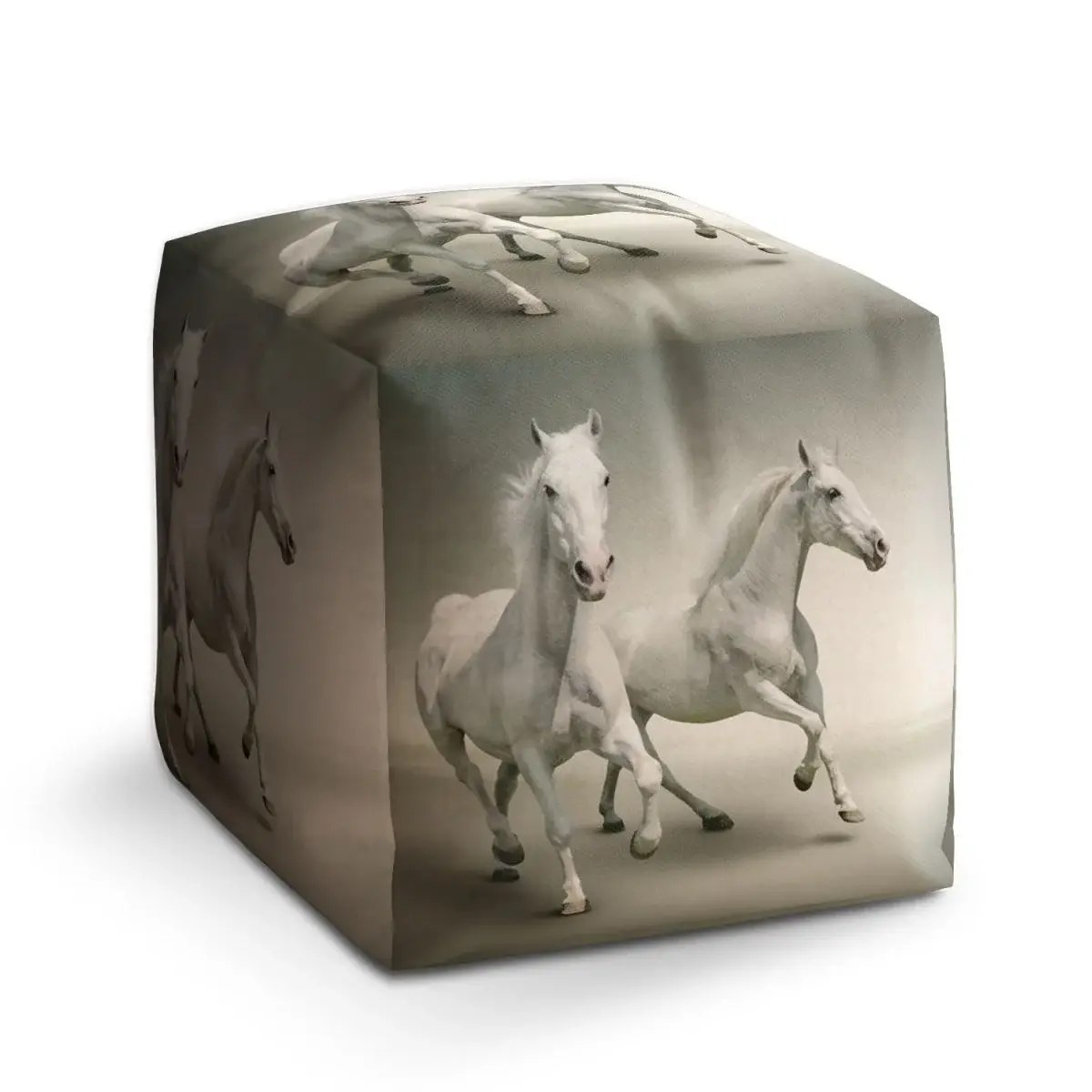 Taburet Cube Dva bílí koně - 50x50x50 cm